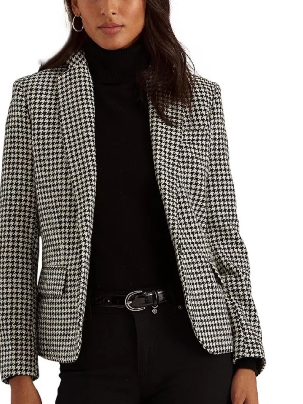 Women’s Houndstooth Tailored Blazer Jacket - Black & White
